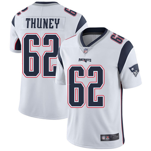 New England Patriots Football #62 Vapor Untouchable Limited White Men Joe Thuney Road NFL Jersey